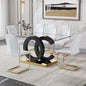 Dining Table Set for 6,Glass Table Top and MDF Base，Rectangular Dining Room Table with 6 PU Leather Upholstered Dining Chairs