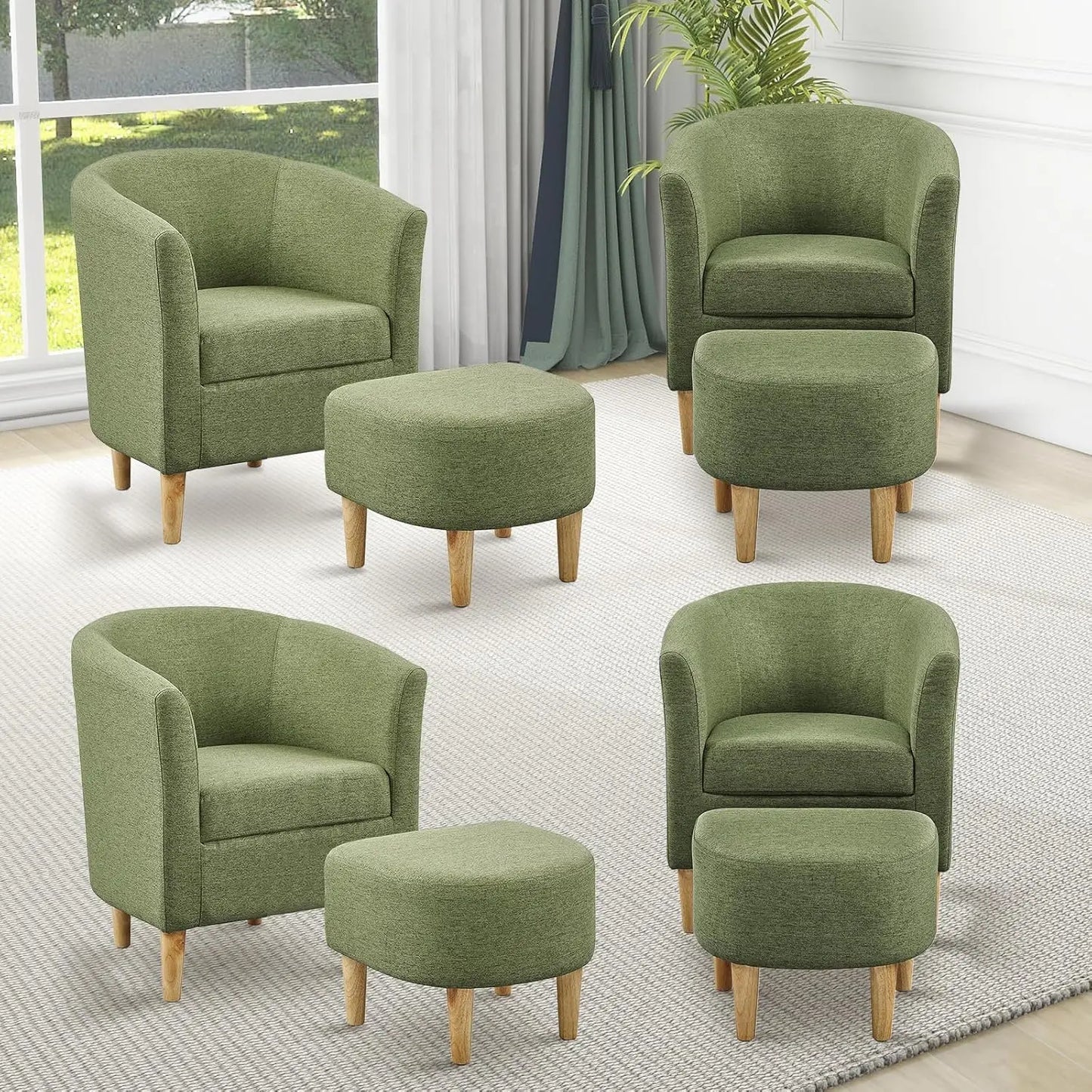 Accent Chair, Sherpa Chair White Fluffy Chair Teddy Barrel Chair with Ottoman Comfy ArmChair Footrest Set