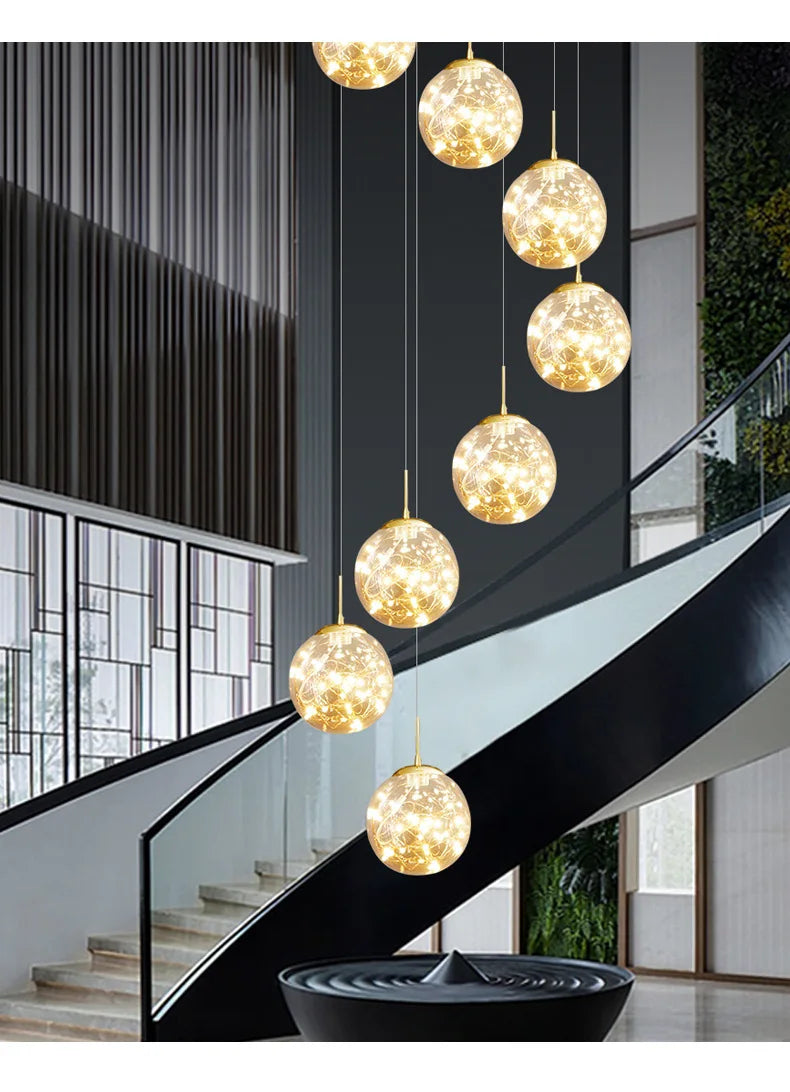 Modern Led Chandelier Glass Ball Dimmable for Staircase Living Room Pendant Lamps Home Decor Lighting Suspension Design Lusters
