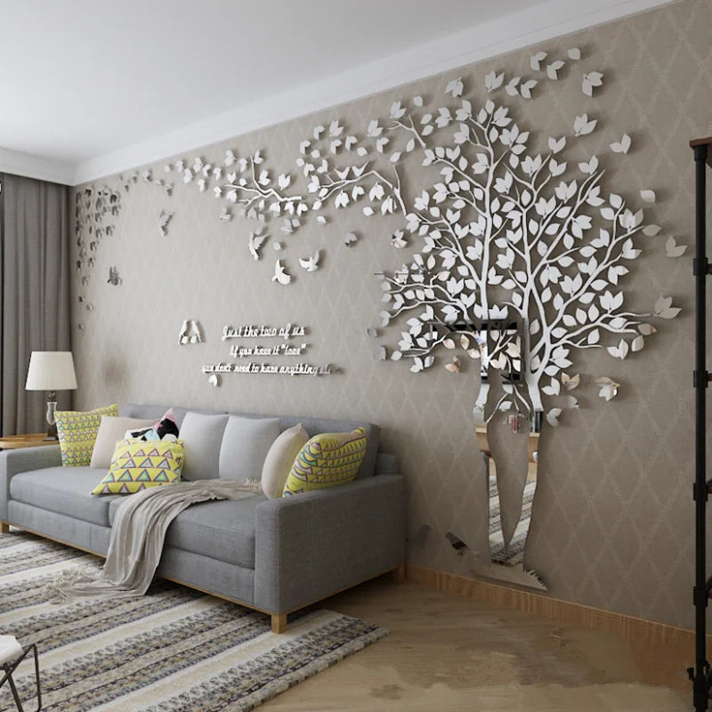 3D Mirror Tree Wall Sticker, Living Room Decals, DIY Acrylic Art, TV Background Wall Poster, Home Decoration, Bedroom Wallpaper