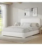 King and Headboard,Boucle Upholstered Platform Bed Frame,Modern Style,Soft Rounded Corners,No Box Spring Required,Easy