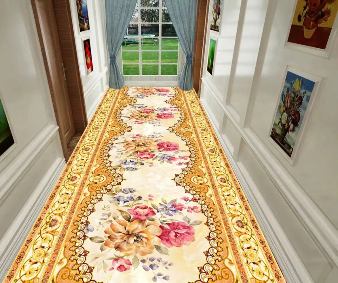 Luxury Classic Style Lobby Long Corridor Carpet Floral Wedding Passageway Large Area Rug Comfortable Washable Non-slip Floor Mat