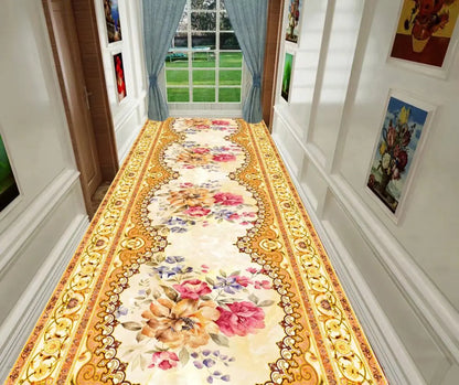 Luxury Classic Style Lobby Long Corridor Carpet Floral Wedding Passageway Large Area Rug Comfortable Washable Non-slip Floor Mat
