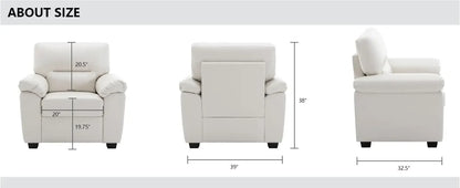 Morden Fort white leather love seat and sofa set, modern luxury and comfy furniture sleeper pouches for living room, apartment,
