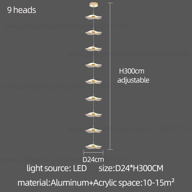 Led Staircase Pendant Lamp Modern Circular Lotus Leaf Living Room Chandelier Designer Villa Style Large Penthouse Chandelier