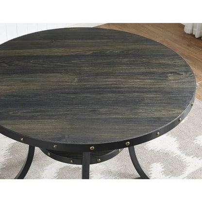Furniture Biony Dining Collection Espresso Wood Set Fabric Nailhead Chairs