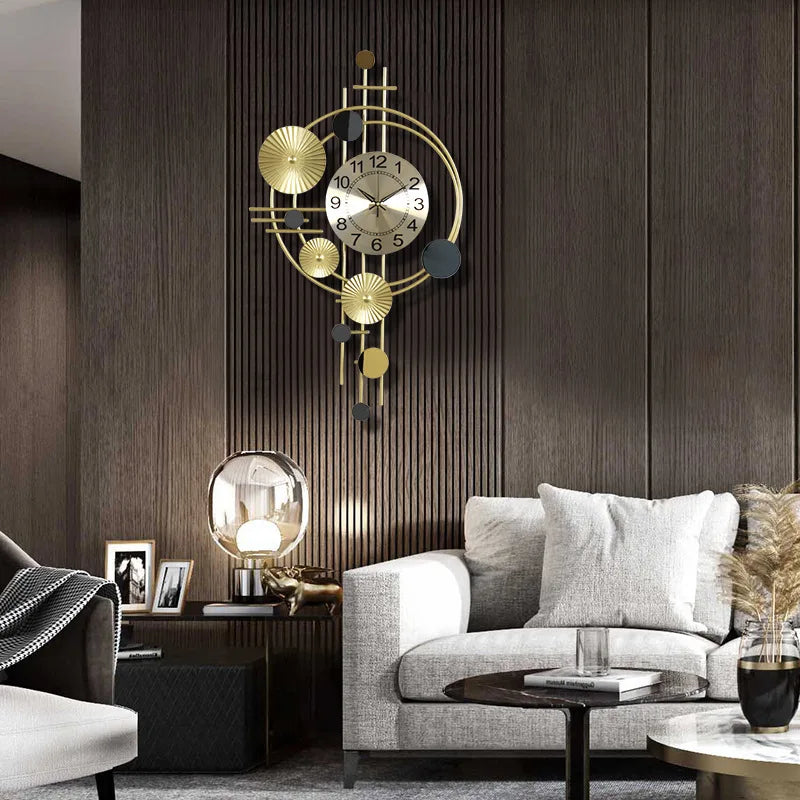 Large Wall Clock Gold Nordic Living Room Art Lotus Leaf Hanging Watch Circular Geometry Pointer Mute Wall Clock Home Decoration