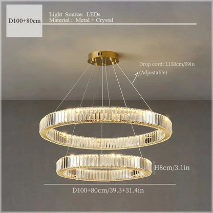 2024 Led Luxury Crystal Ceiling Pendant Lamp Living Room Bedroom Hanging Chandelier Bar Dining Table Light for Room Decor Lustre