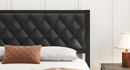 Queen Bed Frame with Headboard PU Leather Upholstered Bed Frame Platform,All Metal Slats Support Platform Bed Frame
