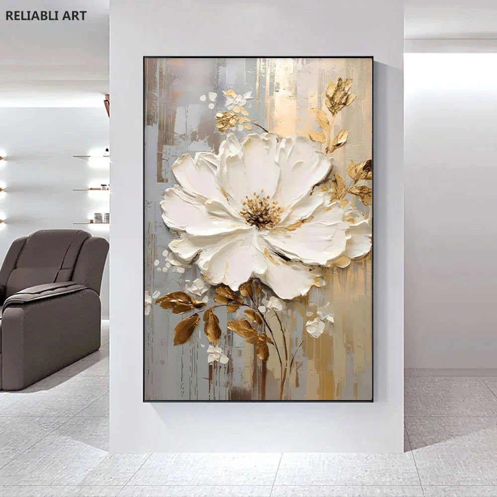 Blooming White Flowers On Canvas, Poster,Print Painting Abstract  Wall Art Picture For Nordic Living Room Decor Cuadros Unframed