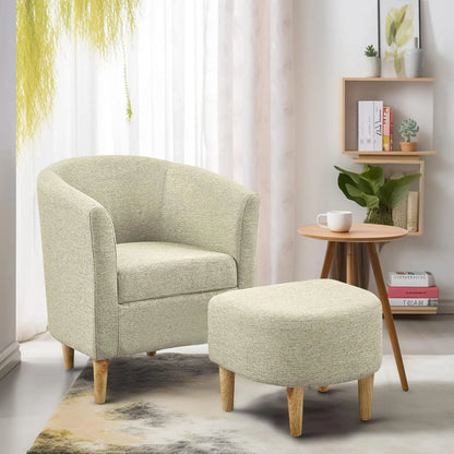 Accent Chair, Sherpa Chair White Fluffy Chair Teddy Barrel Chair with Ottoman Comfy ArmChair Footrest Set