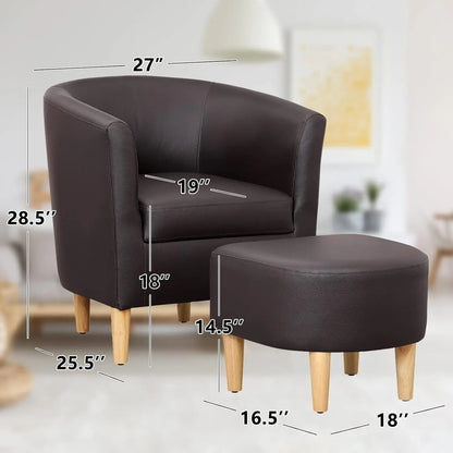 Accent Chair, Sherpa Chair White Fluffy Chair Teddy Barrel Chair with Ottoman Comfy ArmChair Footrest Set