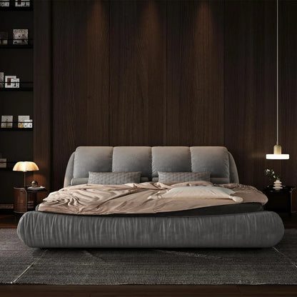 Deluxe king-size upholstered platform bed with upholstered backrest, soft-framed cloud bed, thickened pine slats, metal legs