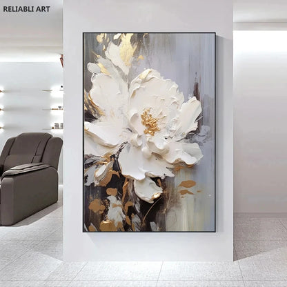 Blooming White Flowers On Canvas, Poster,Print Painting Abstract  Wall Art Picture For Nordic Living Room Decor Cuadros Unframed