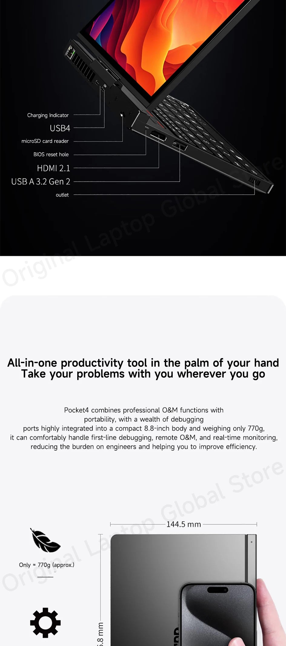 GPD Pocket 4 2025 Model AMD R7 8840U/AI 9 365/AI 9 HX 370 Processor 8.8-inch 2.5K Resolution 144 Hz Refresh Rate Mini Laptop