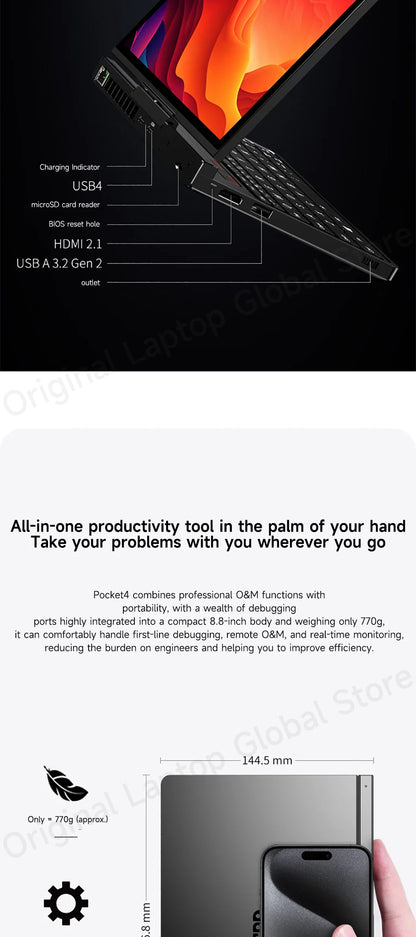 GPD Pocket 4 2025 Model AMD R7 8840U/AI 9 365/AI 9 HX 370 Processor 8.8-inch 2.5K Resolution 144 Hz Refresh Rate Mini Laptop