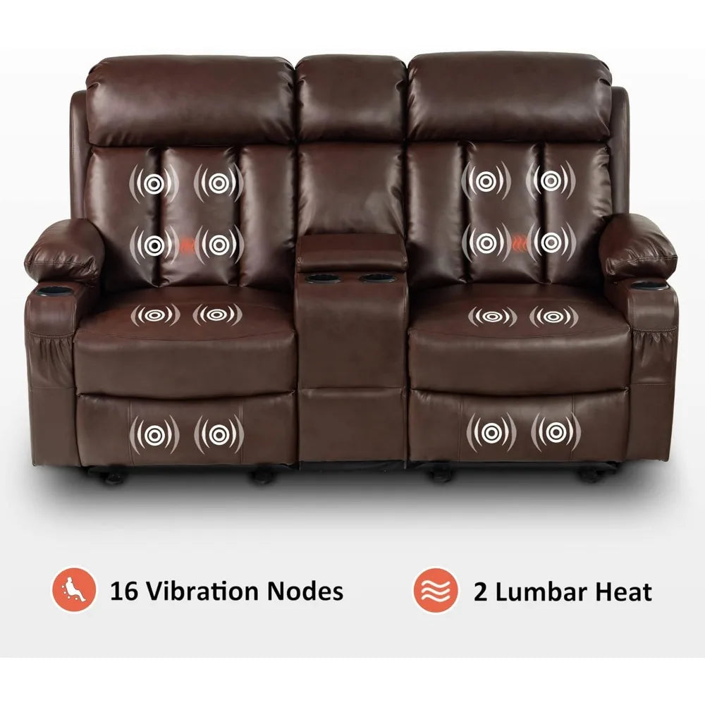 Electric Power Loveseat Recliner, Faux Leather Power Reclining Sofa with Heat and Massage, USB Ports, Cup Holders Living Room
