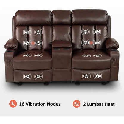 Electric Power Loveseat Recliner, Faux Leather Power Reclining Sofa with Heat and Massage, USB Ports, Cup Holders Living Room