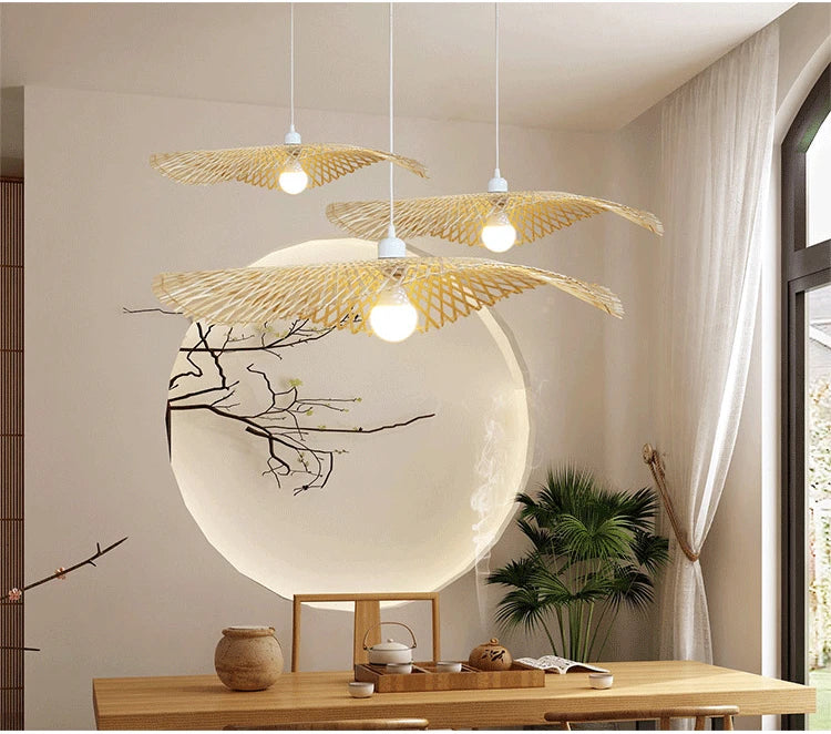 Bamboo Lantern Bamboo Woven Chandelier Chinese Restaurant Tea Room Chandelier Japanese Restaurant Straw Hat Rattan Woven Chandel