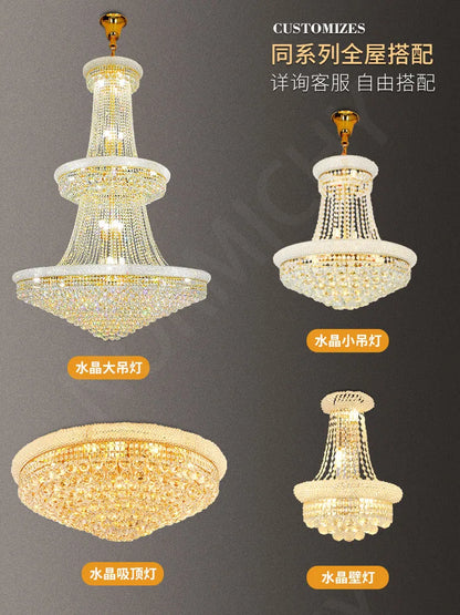 Luxury Living Room Crystal Chandelier Staircase European-Style Large Chrome Chandelier Hotel Lobby Villa High Ceiling Lighting