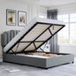 Queen size elevated storage bed frame with adjustable upholstered platform headboard, sturdy wood slats and metal base support