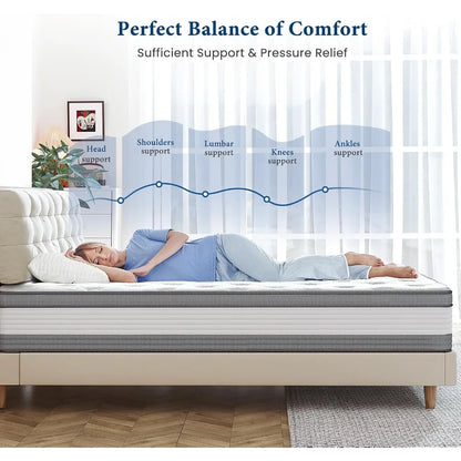 Twin Mattress, 12 Inch Twin Size Hybrid Mattress,Individual Pocket Springs with Memory Foam Layer Provide Cool Sleep
