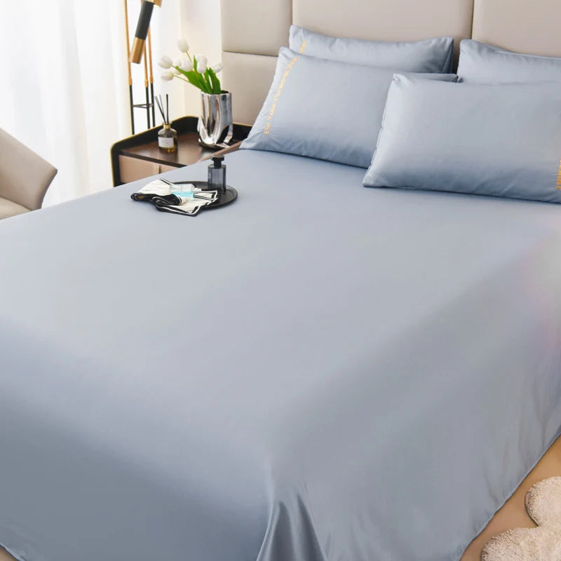 3PCS Solid Color Flat Sheet With English Embroidery Pillowcases Soft & Breathable Bed Sheet Hotel Quality Microfiber Bed Cover