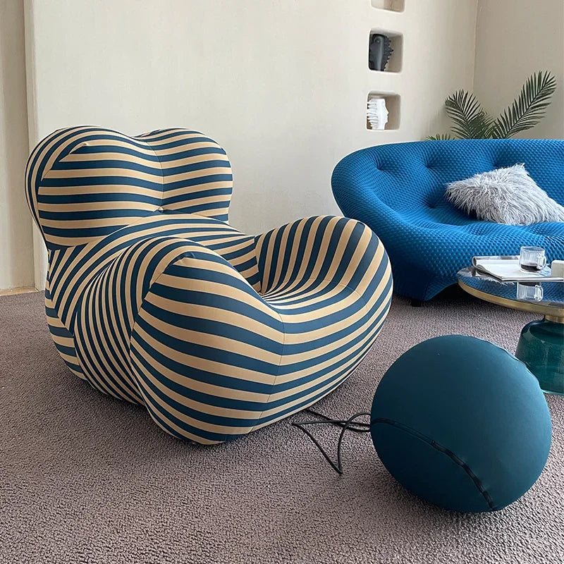 Luxury Mom's Embrace Bean Bag Sofa with Ottoman Modern Striped Cozy Seating for Living Room Bedroom Lounge Chair Decor Furniture