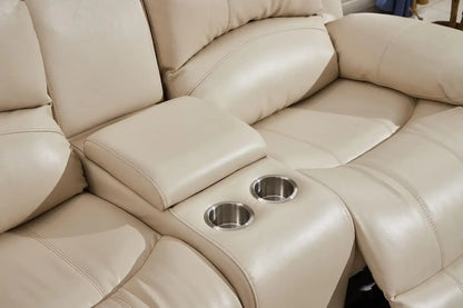 Power Reclining Bonded Leather Living Room Set Beige Sofa Loveseat Chair Easy Assembly Split Back Design