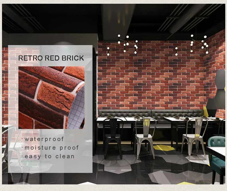 Red Brick Moisture-Proof Waterproof Renovation Sticker PVC Self-Adhesive Room Decoration Bedroom Study Background Wall Wallpaper