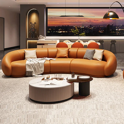 Curved Luxury Couches Unique Vintage Comfortable Italian Modern Puffs Sofa Leather Solid Wood Divano Letto Living Room Furniture