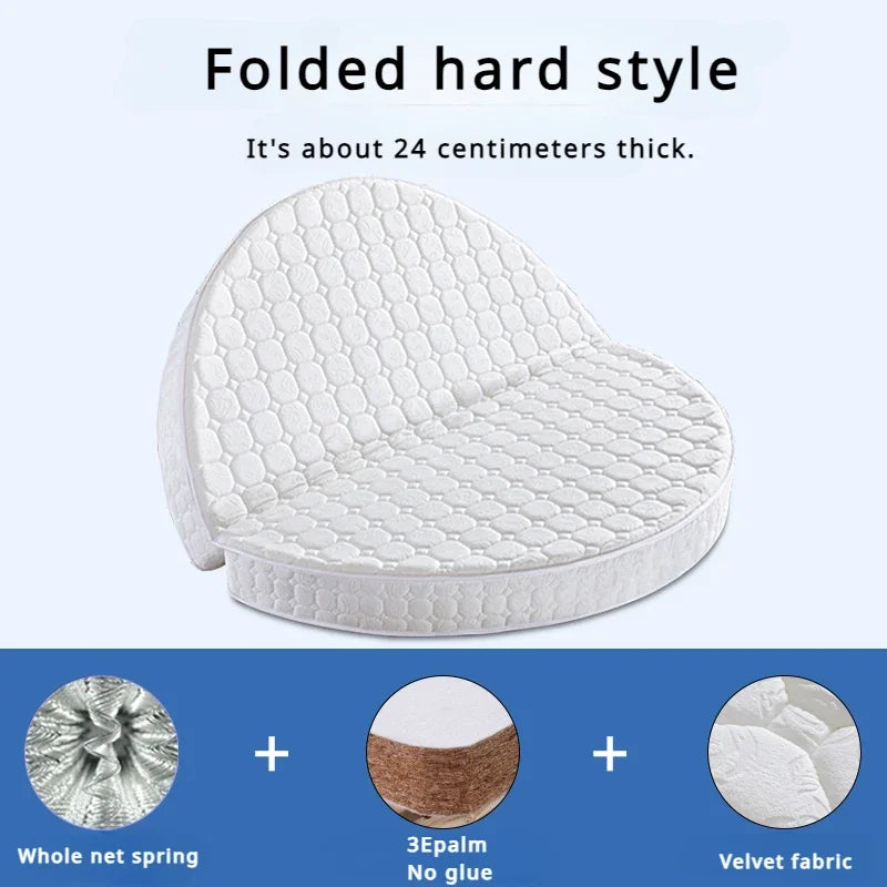 Double Spring Round Mattresses Folding Hard Foldable Queen Round Mattress King Size Sleeping Colchon Plegable Bedroom Furniture