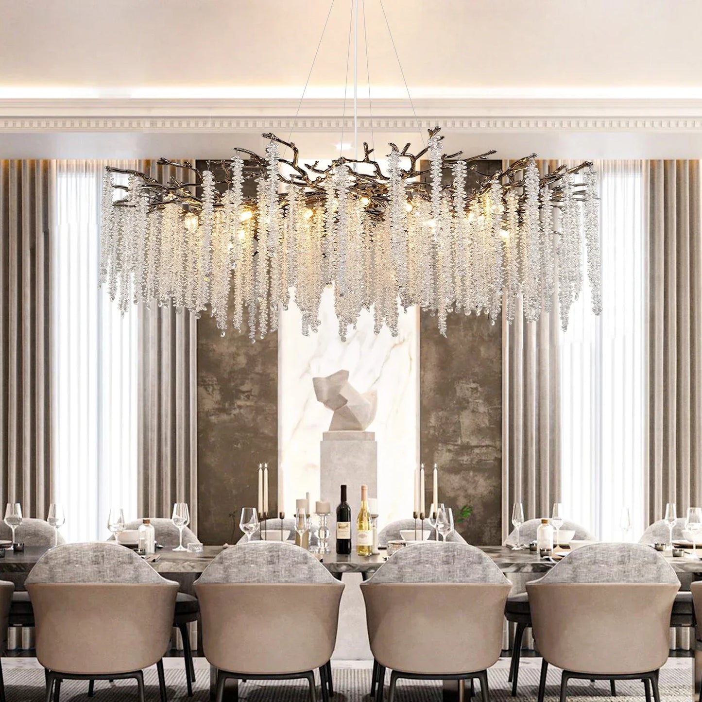 Modern Black Luxury Round Tree Branches Chandelier Lighting for Dining Room Bedroom Table K9 Large Luxury Chandeliers for Loyer