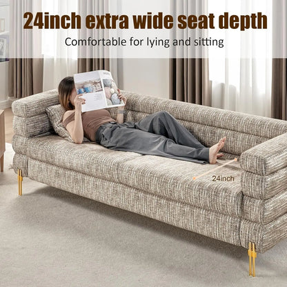 Modern Sofa Couch, 24''Extra Deep Seat Sofa for Living Room, 85 inch Oversized Sofa, 3 Seat Sofa, Sectional Couch Set, Calico