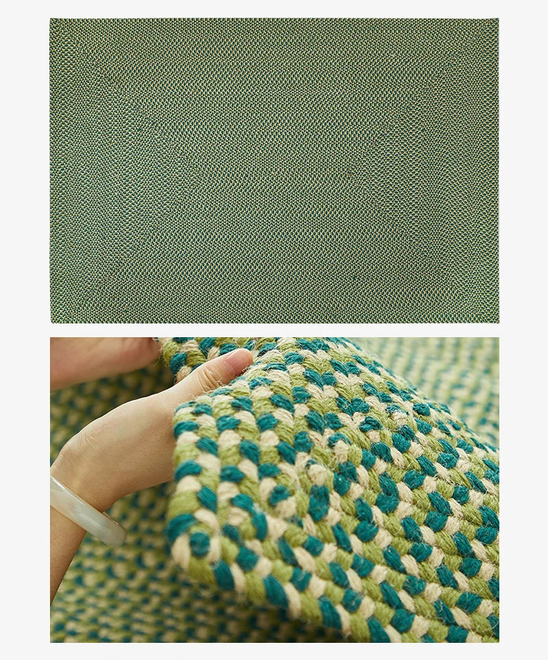 Green Hand Woven Cotton Carpet Living Room Light Luxury Modern Villa Area Rug Decor Home Study Non-slip Mat Bedroom Rug Large