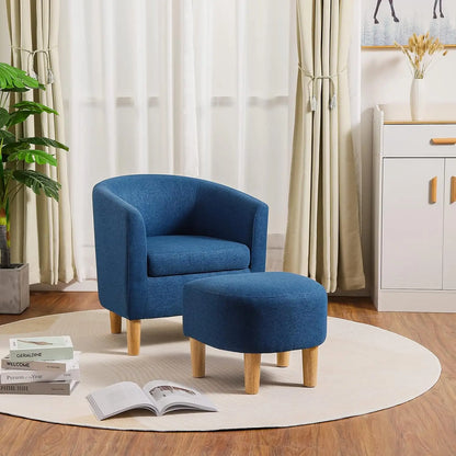 Accent Chair, Sherpa Chair White Fluffy Chair Teddy Barrel Chair with Ottoman Comfy ArmChair Footrest Set