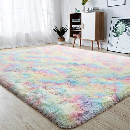 Ultra Soft Fluffy Area Rugs for Bedroom Shaggy Bedroom Carpet Plush Living Room Furry Floor Rugs Non-Slip Tie-Dyed Floor Carpet
