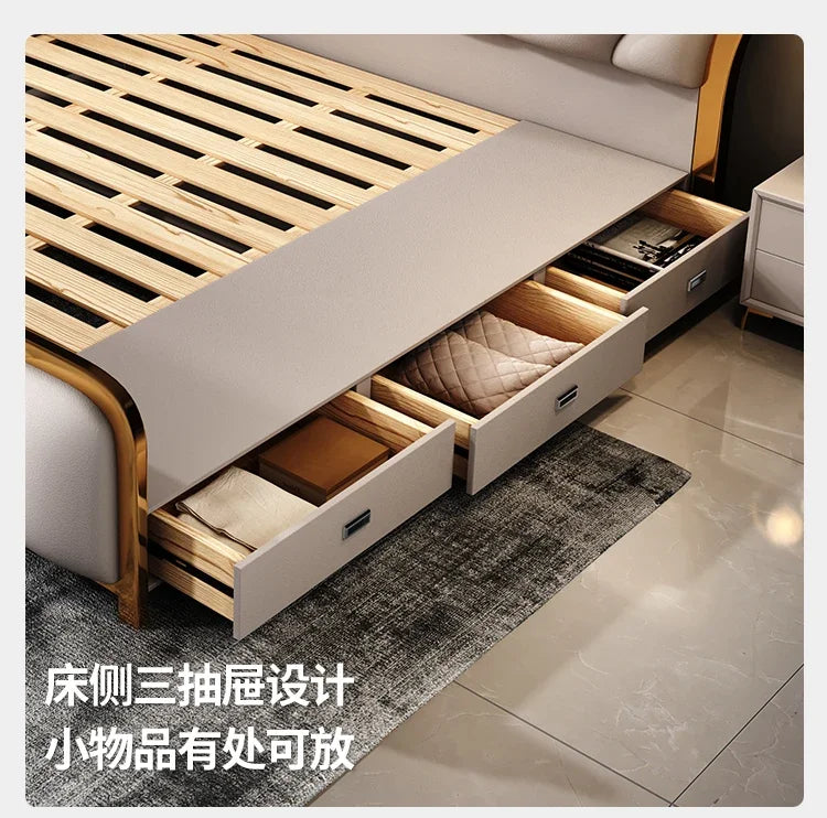 Nordic Luxury Double Bed Modern Wood High End Headboard Frame Double Bed Kids Girl Camas Matrimonial Furniture For Bedroom