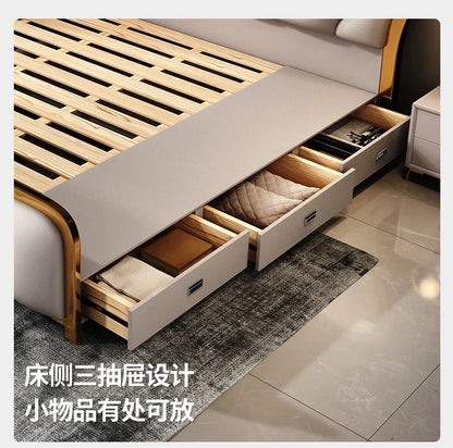 Nordic Luxury Double Bed Modern Wood High End Headboard Frame Double Bed Kids Girl Camas Matrimonial Furniture For Bedroom