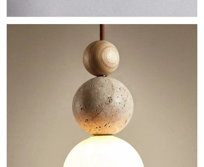 Yellow Travertine Bedside Chandelier Mahogany Nordic Japanese Log Wabi Sabi Style Homestay Single Head Long Line Pendant Lights