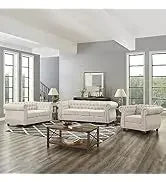 Morden Fort white leather love seat and sofa set, modern luxury and comfy furniture sleeper pouches for living room, apartment,
