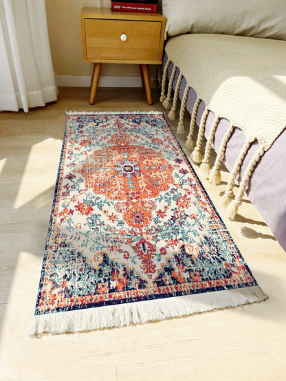 Handwoven cotton linen carpet retro Bohemian style square bedside geometric floor mat living room home decoration Bohemian manda