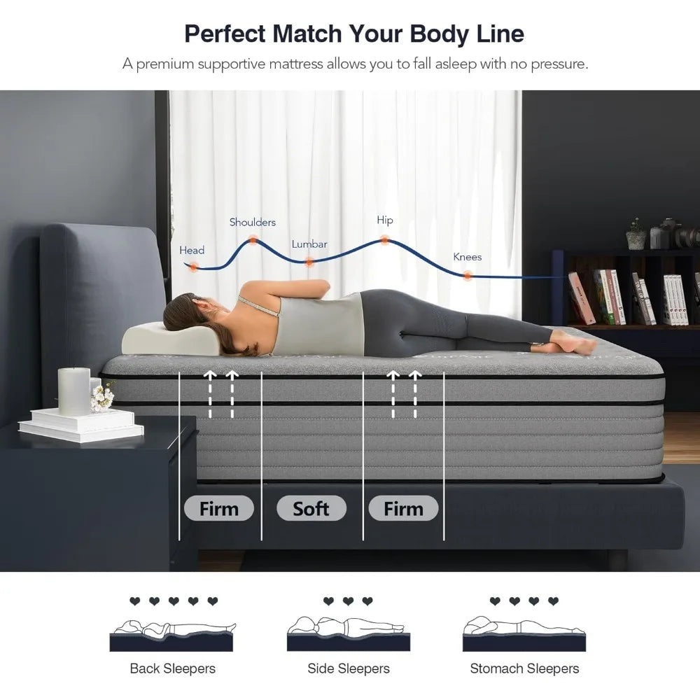 King Size Mattress, 14 Inch King Hybrid Mattress in a Box with Memory Foam, Upgraded Strengthen Individually Pocket Spring