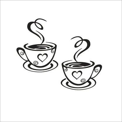 Coffee Cup Pattern Wall Stickers DIY Cafe Restaurant Living Room Home Decoration Self-adhesive Hand Carved Kitchen Wallpaper