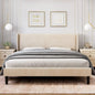 Bed Frame with Wingback & 2 Storage Pockets,  Upholstered Headboard, Solid Wood Slats Support, Velvet Platform Beds Bedroom