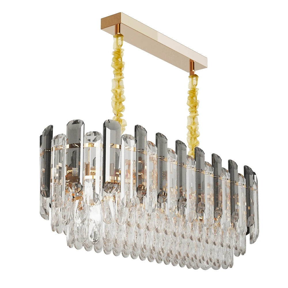 Vrygle Modern Crystal Chandeliers ,6-Light Crystal Rectangle Chandeliers, Dining Room Light Mount for Living Room Kitchen，room