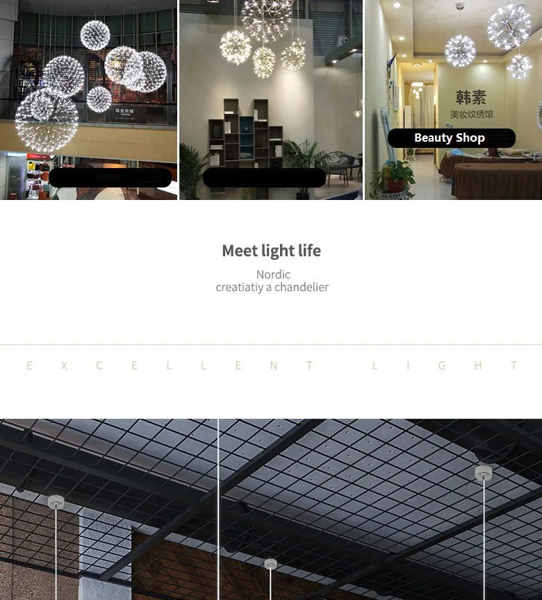 Chandelier Shop Commercial Spark Ball Full Sky Star Milk Tea Shop Restaurant Exclusive Network Bar Creative Art Decoration Light