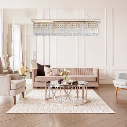 Modern Crystal Chandelier for Dining Room 8-Light  Rectangle Raindrop Chandelier Contemporary Rectangular Fixture Pendant Light