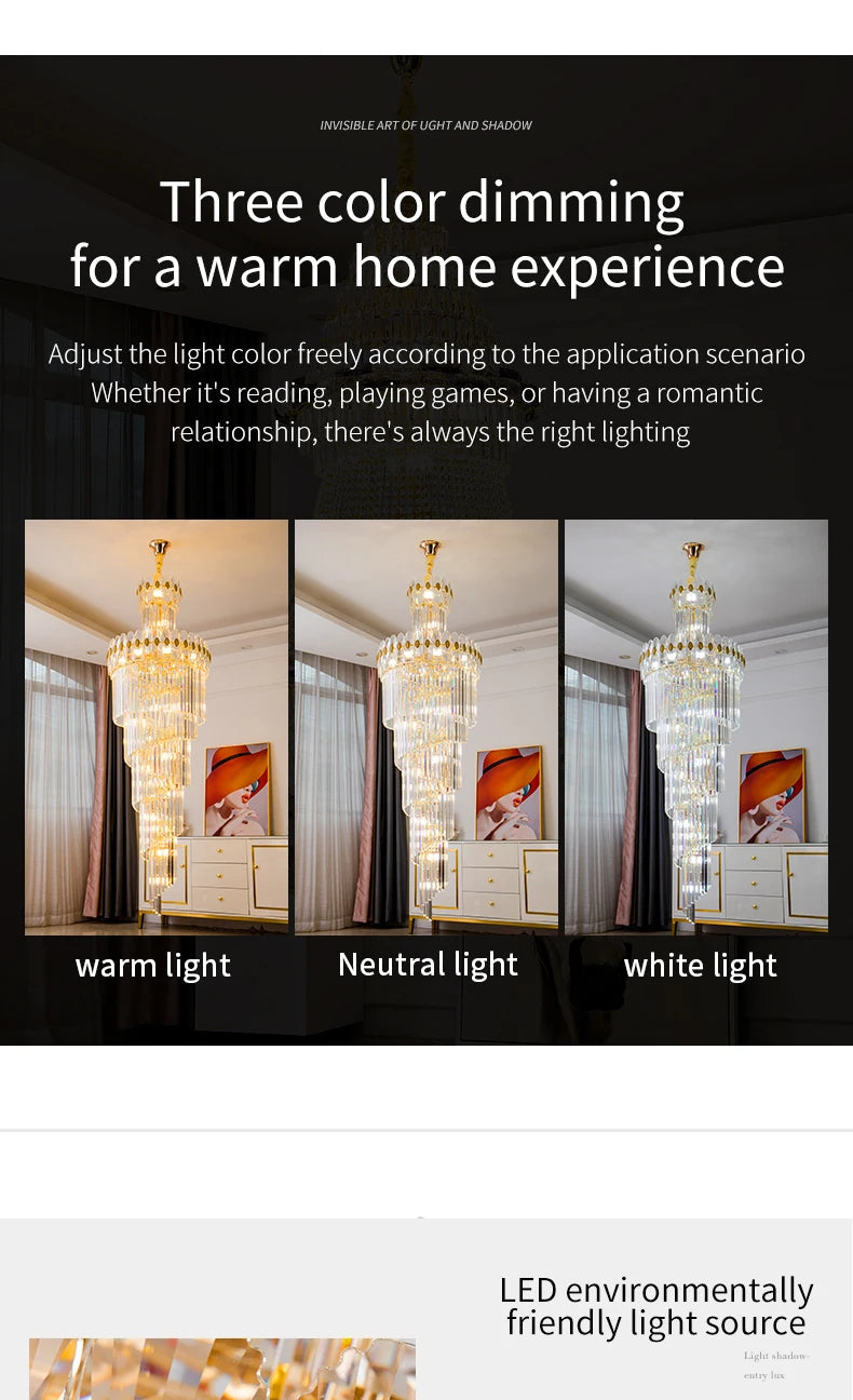 Post-Modern Duplex Villa Hall Crystal Chandelier Simple Light Luxury Jump Floor Floor Rotating Hollow Long Strip Crystal Chandel