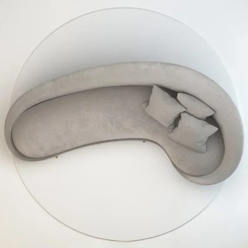 Curved Sofa, Light Gray Color, Fabric Sofa, Modern Minimalist Design, Irregular-shaped Double-person and Triple-person Sofa